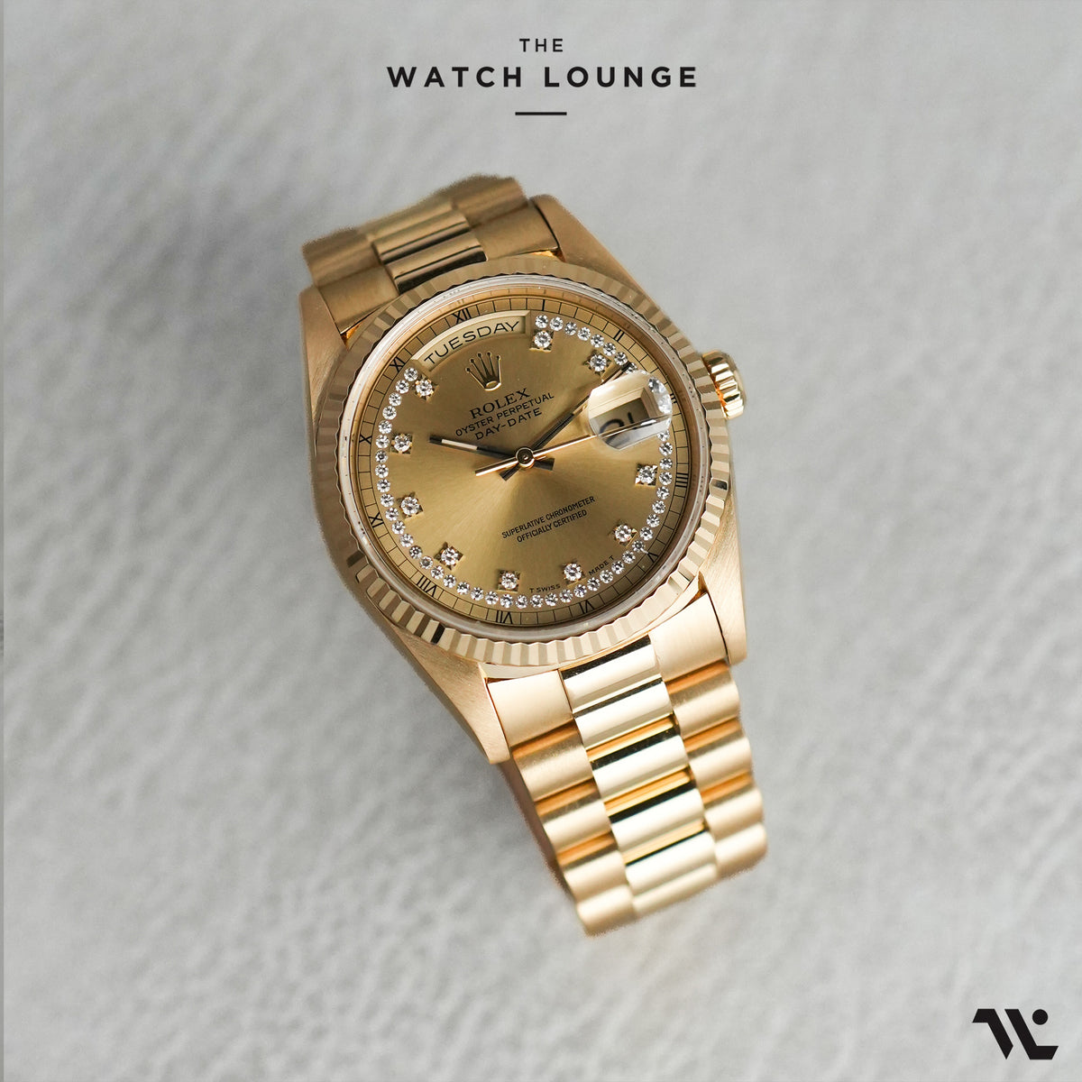 President Day Date Fluted Bezel in Everose Gold and Champagne Dial with Diamond Hour Markers ref. 18238