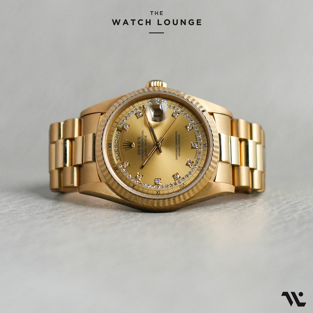 President Day Date Fluted Bezel in Everose Gold and Champagne Dial with Diamond Hour Markers ref. 18238