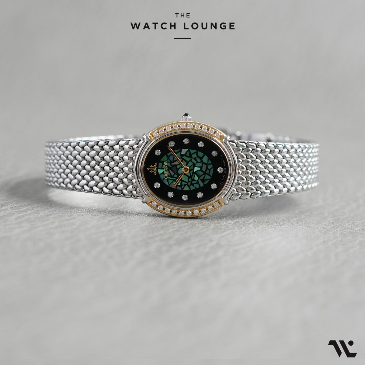 Signo Diamond Set Bezel with Green Raden Mother-of-Pearl Mosiac Dial Ref. GSWE858