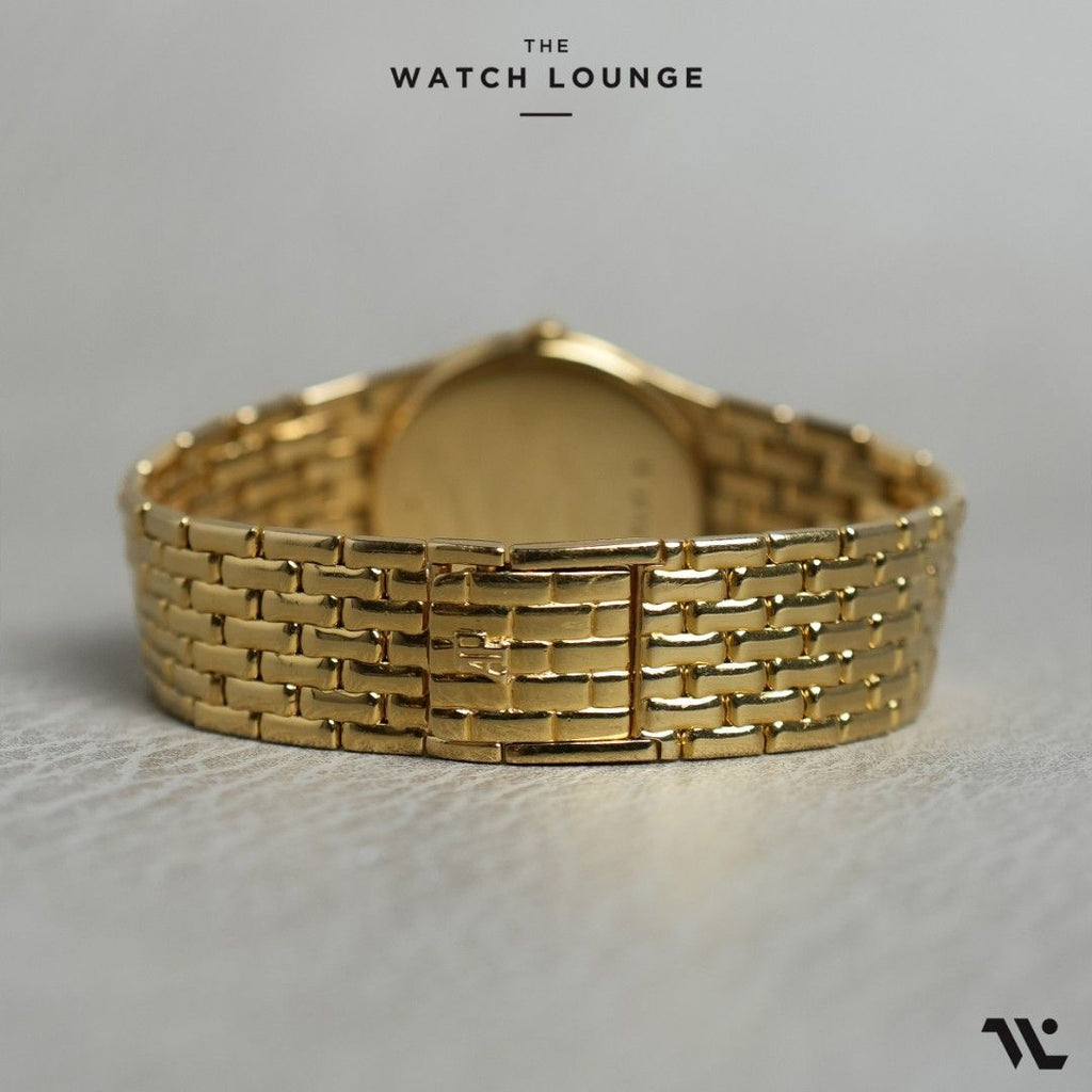 Vintage 18kt Yellow Gold Integrated Bracelet with White Dial